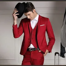 Красная одна кнопка 3 шт.(куртка+ брюки+ галстук) зазубренный лацкан модный парадный смокинг костюм сделан последний стиль высокого качества мужские костюмы