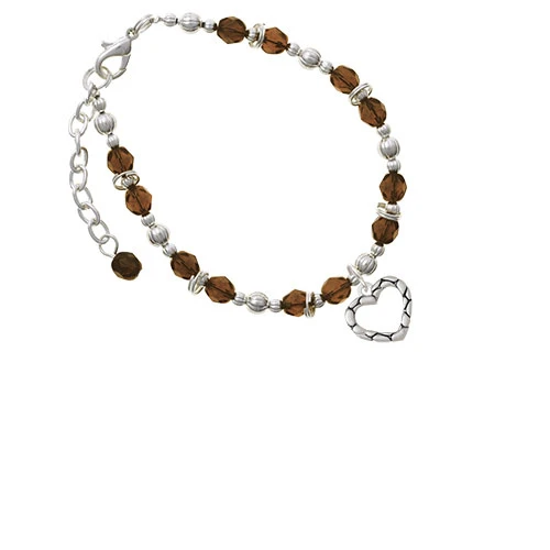 Open Pebble Heart Brown Beaded Bracelet