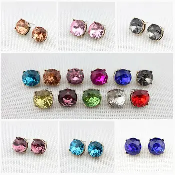 

ZWPON Fashion Faceted Round Glass Crystal Dot Stud Earrings for Women Trendy Jewelry Wholesale