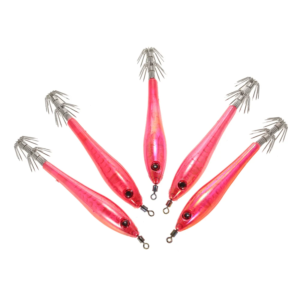 Lixada 5pcs Luminous Squid Hook Wood Shrimp Luminated Fishing