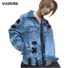 Демисезонный с длинным рукавом для женщин джинсовая куртка и в Корейском стиле ковбойские куртки с лентами для пальто A179