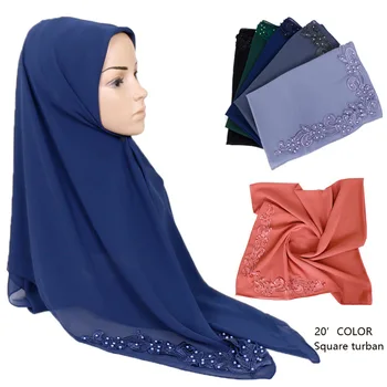 

2019 women plain bubble chiffon square scarf flower Head hijab wrap solid cover-up shawls foulard femme muslim hijabs store