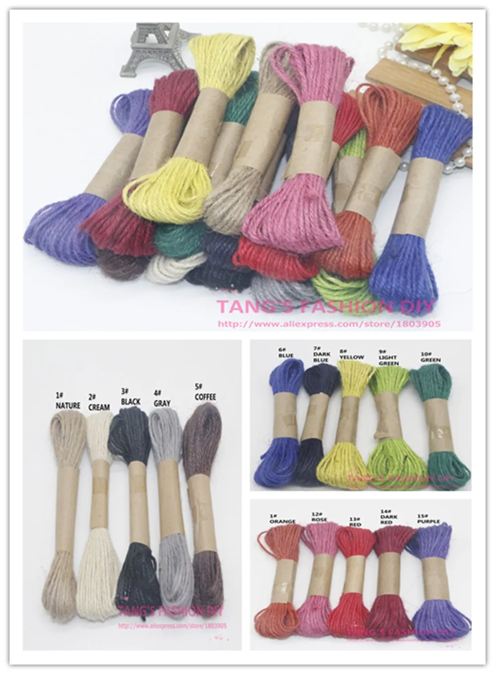 5 Roll! DIY colorful Jute cord/rope/string 15 colors 10M/ROLL CAN