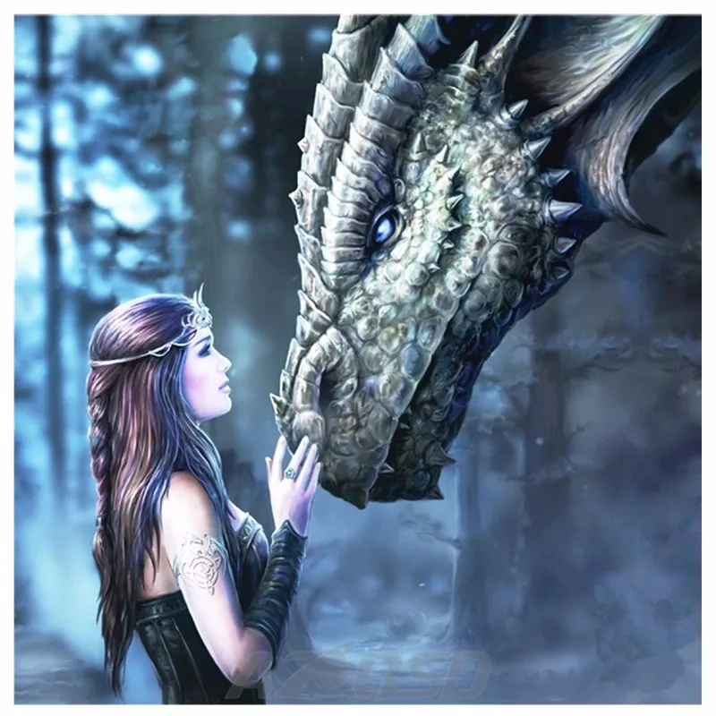 

5D DIY Diamond Painting Cross Stitch Dragon And Girl Animal Full Drill Resin Round Diamond Embroidery Diamond Mosaic Home Decor