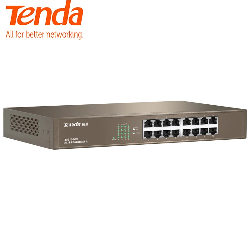 Tenda TEG1016D 16 Порты Gigabit Ethernet, 10/100/1000 Мбит коммутатор для интернет-сети, Auto MDI/MDIX