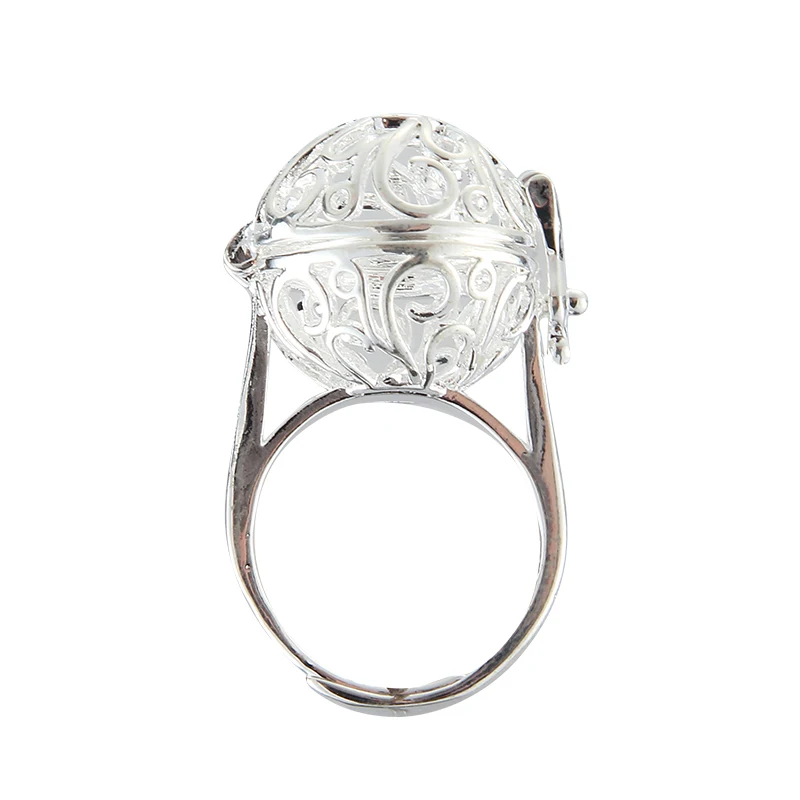 

New Collection Hollowed Flower Pattern Locket Cage Ring Felt Ball Aroma Perfume Essential Oil Diffuser Rings For Women Man