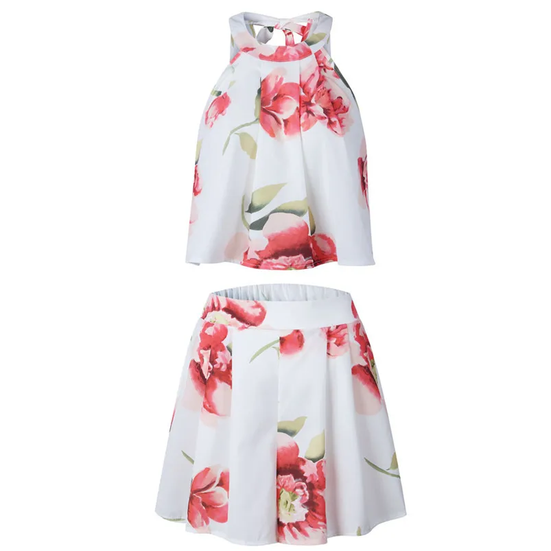 2PCS Set Womens Floral Summer Beach Vest Shirt Tops Blouse Shorts Pants high waist elastic mini shorts tracksuit for women R18 (4)