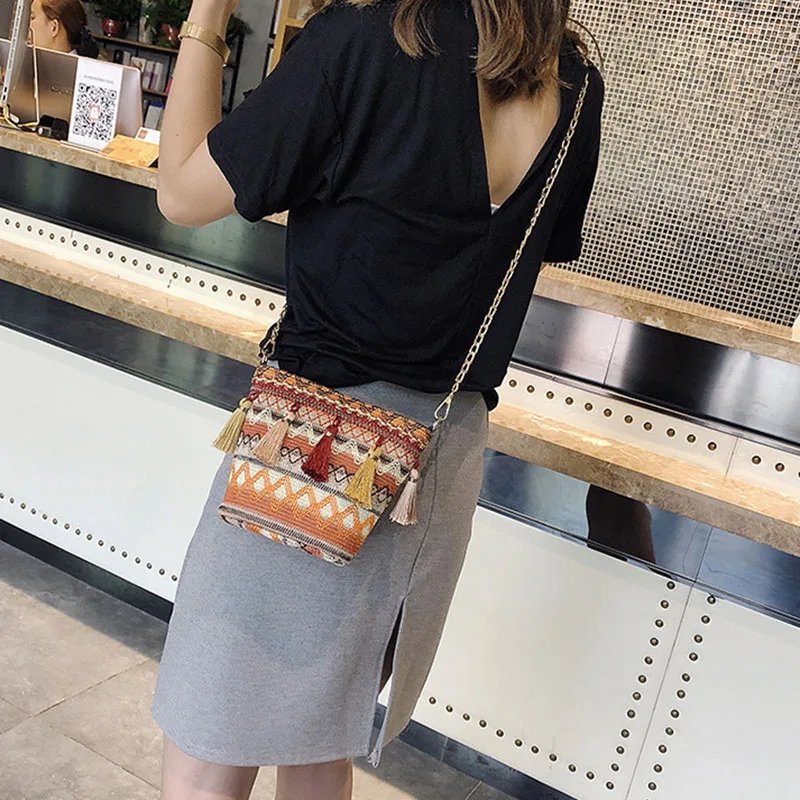 Summer Women Tassel Casual Straw Bags INS Popular Female Handbag Fashion Lady Chains Shoulder Bag Holiday Weave Crossbody SS3288 (12)