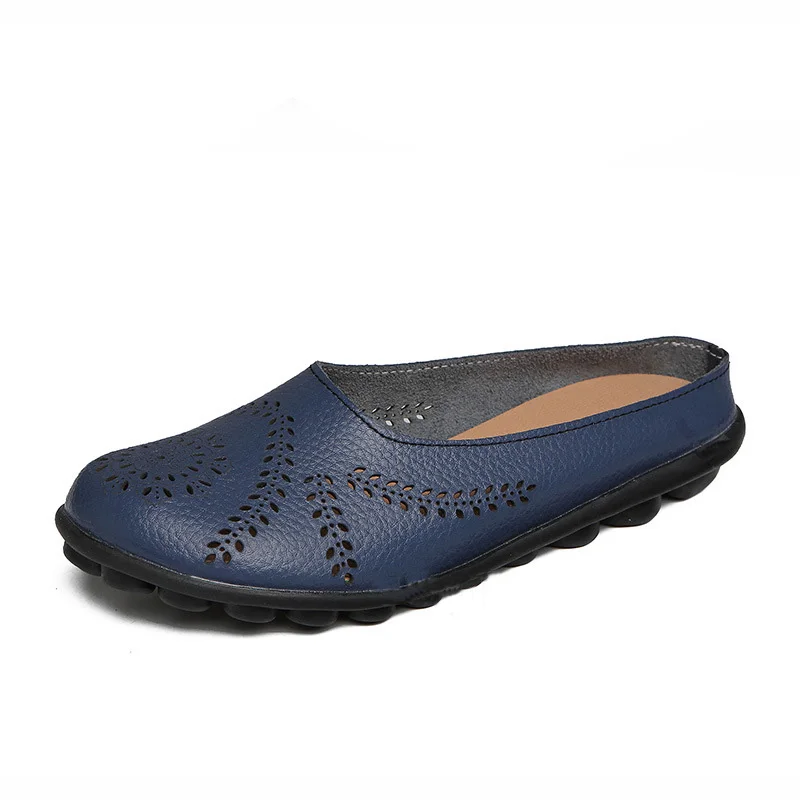 Новая летняя обувь; женская обувь из натуральной кожи на плоской подошве; женские лоферы; Женская однотонная обувь - Цвет: Тёмно-синий