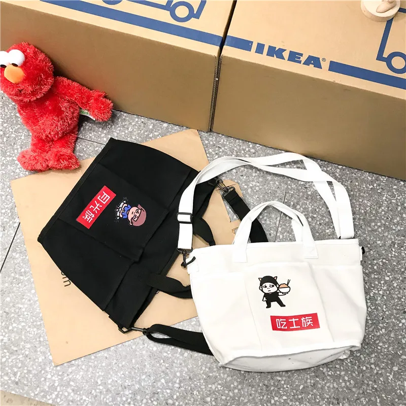 Menghuo High quality canvas cartoon handbag Large capacity Shoulder Bag Preppy Style Ladies Shopping Travel Casual Totes Bags (14)
