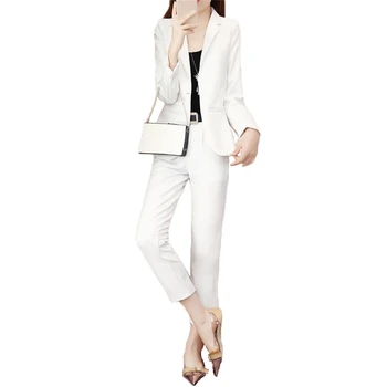 

Two Piece Set Women White Blazer and Pants Sets 2019 New Spring Autumn Korean Office Lady Black Long Sleeve Coats Feminina CX818