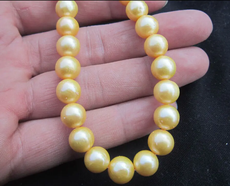 

Fashion girl jewelry store >real Charming south sea 10-11mm yellow natural pearl necklace 18