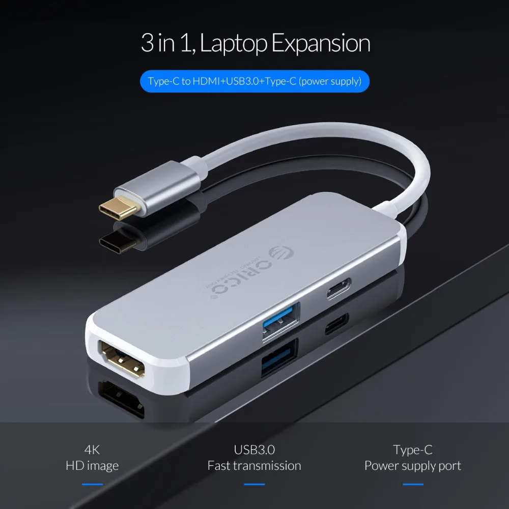 ORICO 3 в 1 USB-C концентратор тип-c к HDMI зарядное устройство адаптер 4 к HD USB3.0 сплиттер конвертер для MacBook samsung Galaxy huawei mate P20