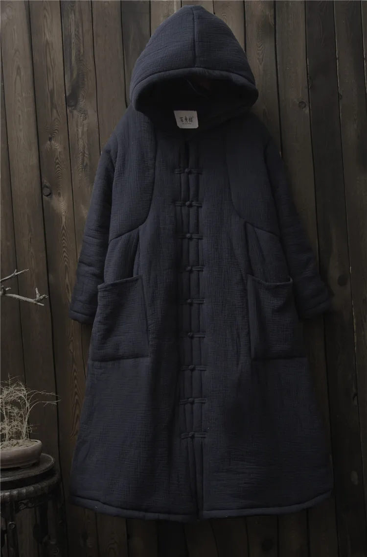 OriGoods, длинное зимнее пальто в китайском стиле, для женщин, теплое, плюс размер, парка, пальто, новинка,, с подкладкой, длинная куртка, парка, верхняя одежда, B242 - Цвет: Черный