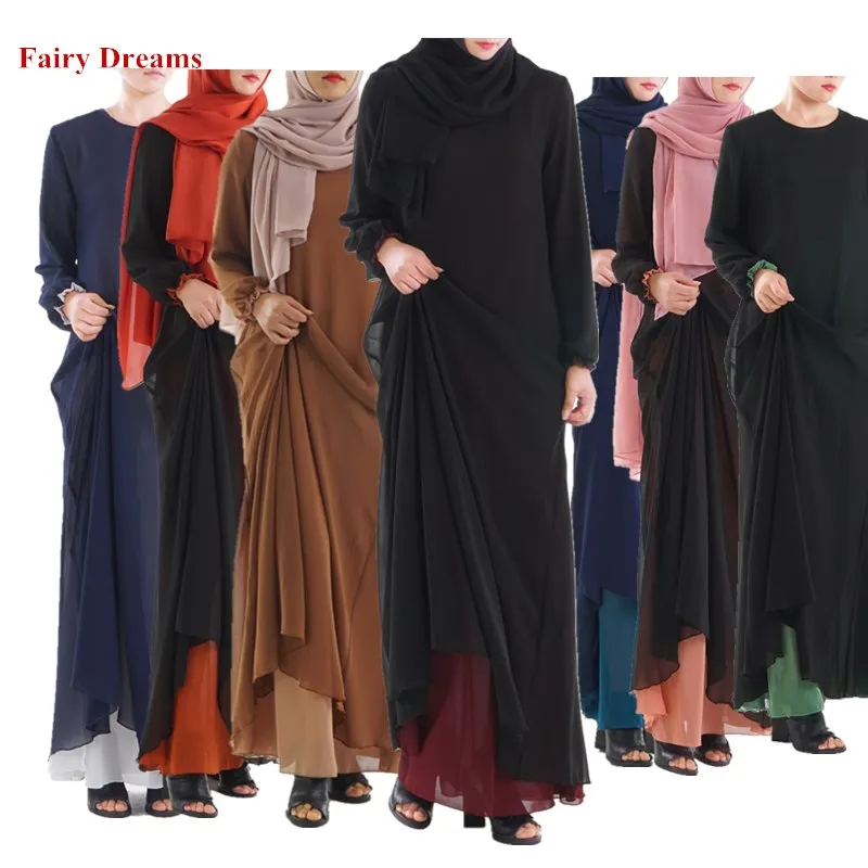 

Abaya Kimono Women Muslim Dress Hijab Femme Dubai Turkish Turkey Bangladesh Kaftan 2019 Double Size Long Sleeve Islamic Clothing