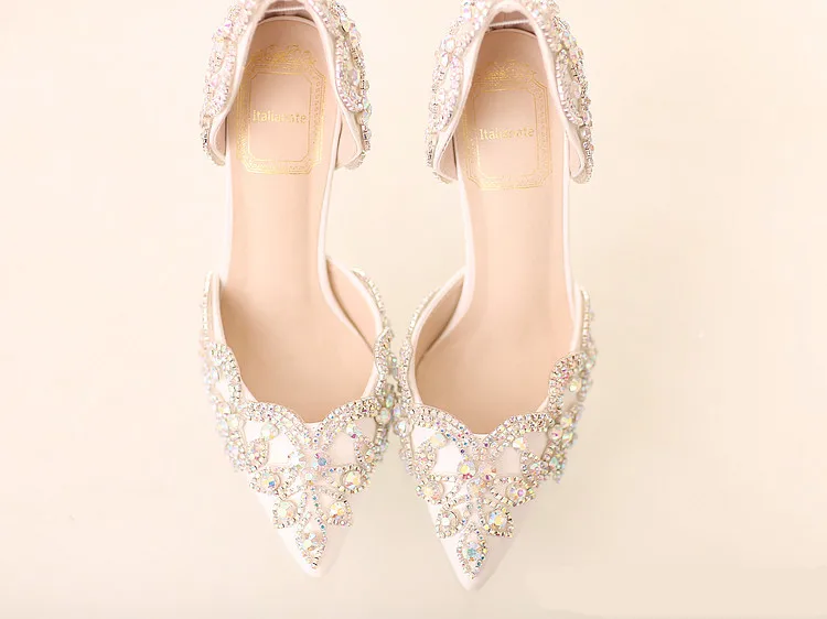 

Temperament elegant large size pointed wedding shoes 7cm rhinestone high heels sweet middle hollow sandals 41