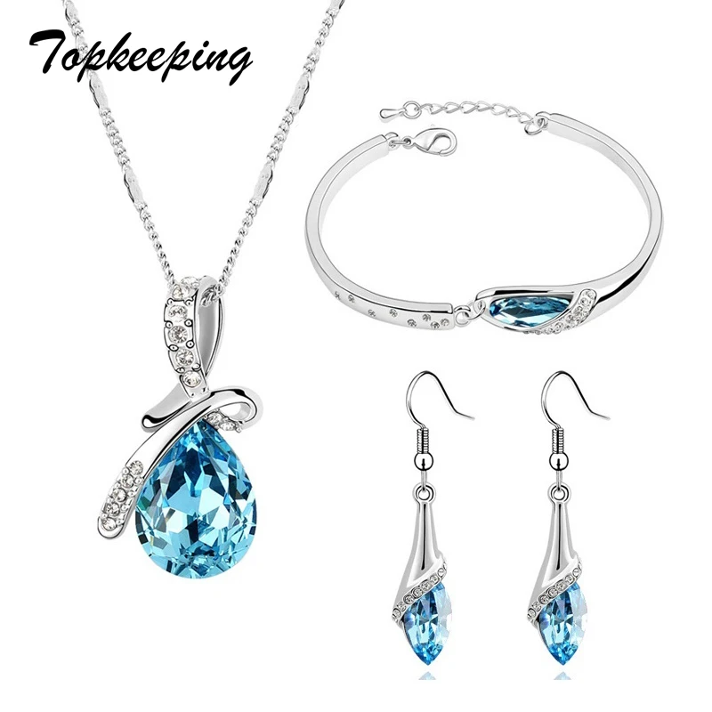 

Topkeeping Brand Girls Crystal Jewelry Sets Pendants & Necklaces Stud Earring Bracelet Bangles Chain Fashion Jewelry For Women