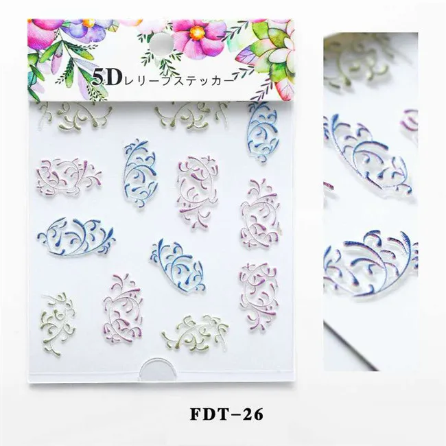 1 шт 5D акриловая Выгравированная цветная белая наклейка для ногтей рельефные наклейки для ногтей с цветами эмаистичные Слайдеры для дизайна ногтей - Цвет: 26