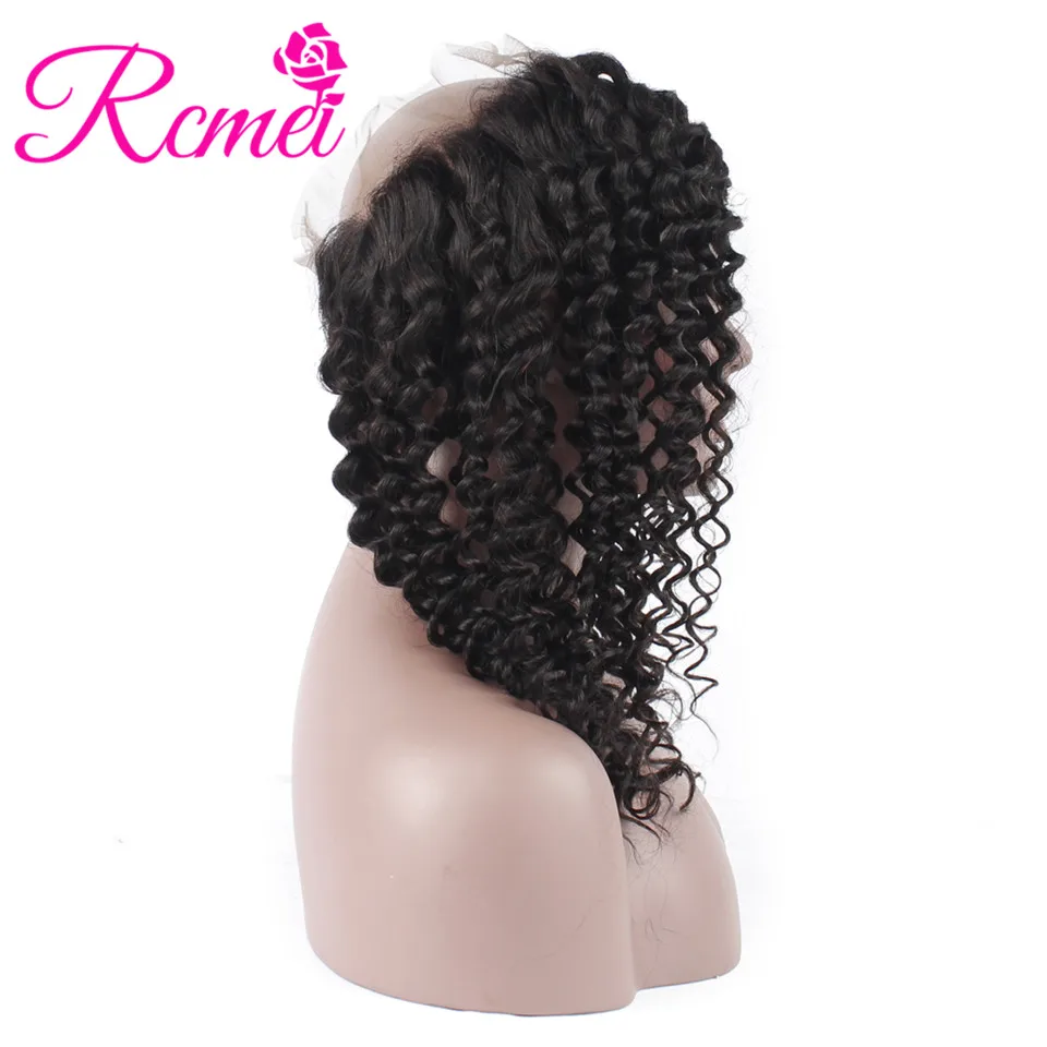 Rcmei Pre Plucked 360 Lace Frontal Closure 22*4*2 Inch Pre Plucked With Baby Hair Natural Hairline Brazilian Deep Wave Closure