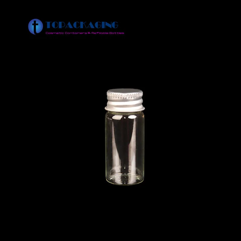 100PCS*10ML Glass Wishing Bottle Empty Liquid Cosmetic Container Clear Aluminum Screw Cap Sample Perfume Refillable Vial 22*50mm