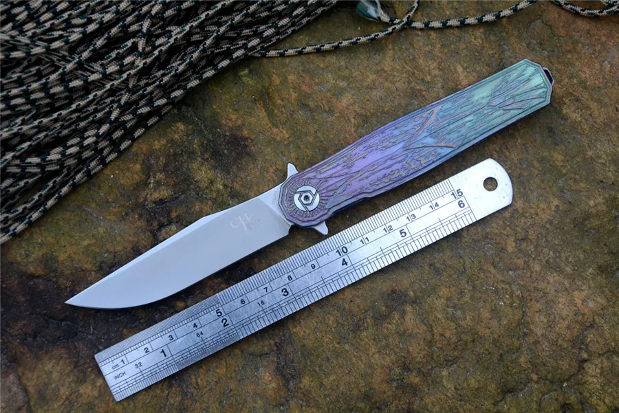 

CH3505R Hunting Folding knife S35VN blade TC4 Purple Titanium handle with pocket clip for gift outdoor camping fishing hiking