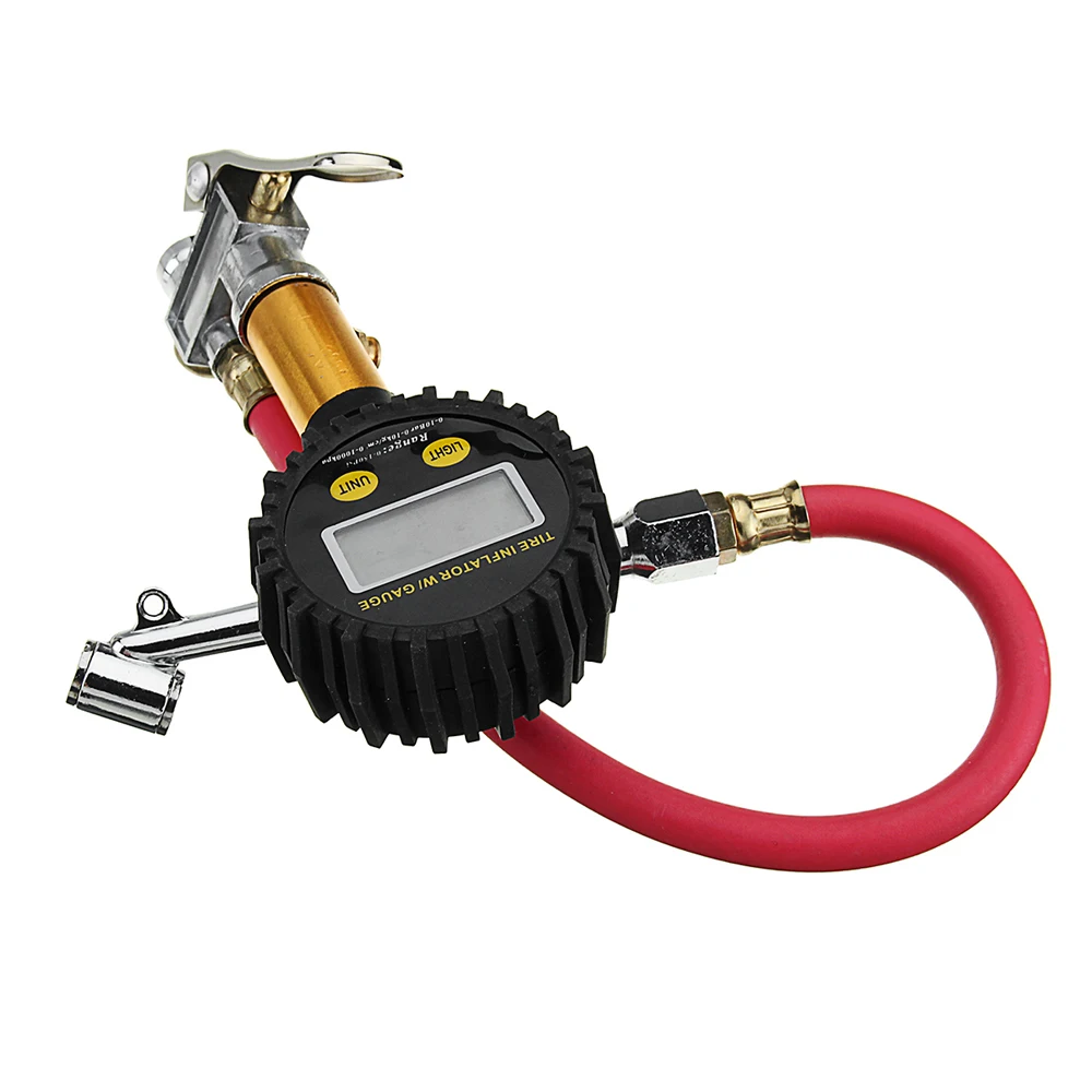 

Air Tire Inflator Dial Gauge Auto Truck Bike Compressor LCD Display Pressure Gauge Compressor w/Dual Chuck 200PSI Quick Connect