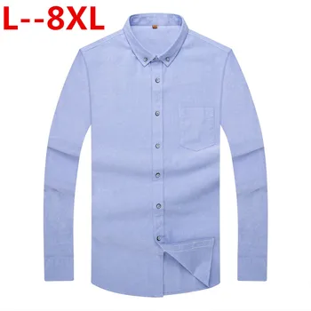 

Plus size 8XL 6XL 5XL 4XL New quality men's slim long sleeve shirt blue Oxford shirt men's casual business shirt 4 colors Big