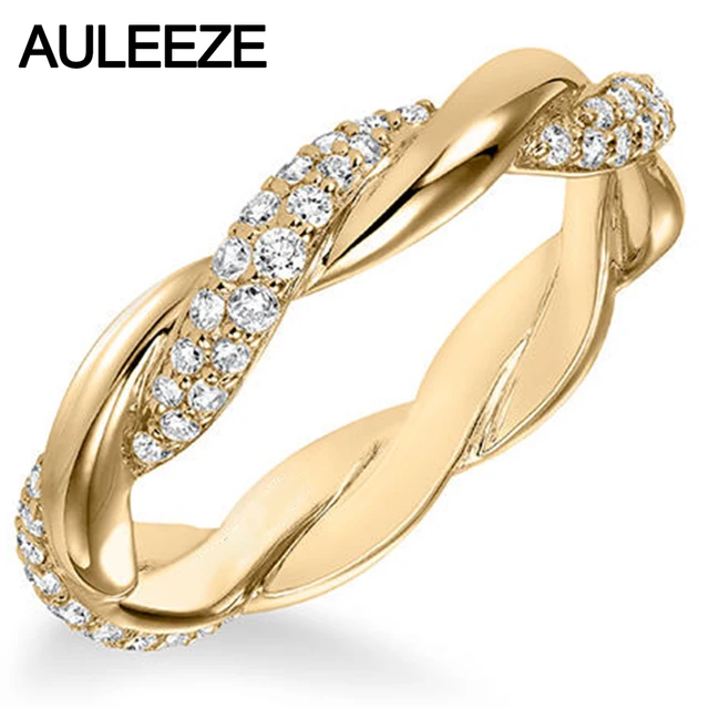 Contemporary Pave Natural Real Diamond Twisted Band Solid 14K Yellow
