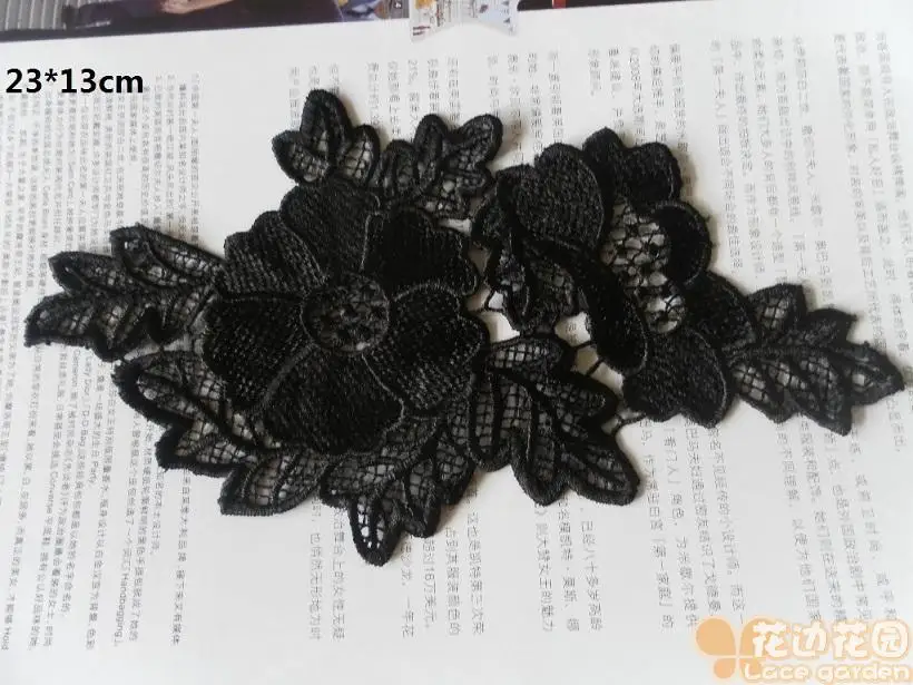 

23*13cm Black flowers in the shape of water soluble cloth clothes clothing clothing decorative applique patch
