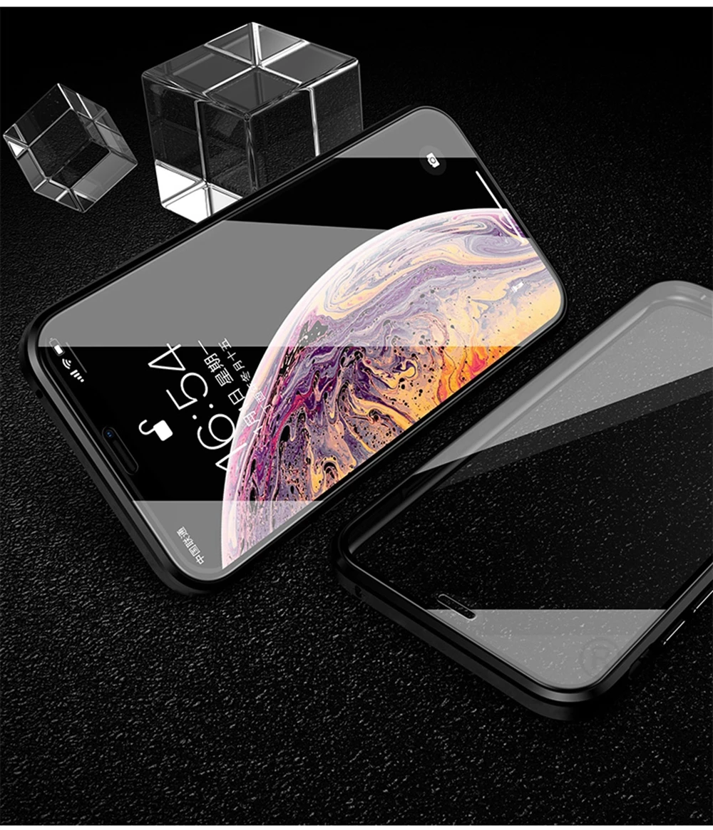OTAO двусторонний стеклянный Магнитный чехол для iphone 7 8 Plus XS Max Xr X Металлический Магнитный чехол на 360 градусов для iphone 6 Coque