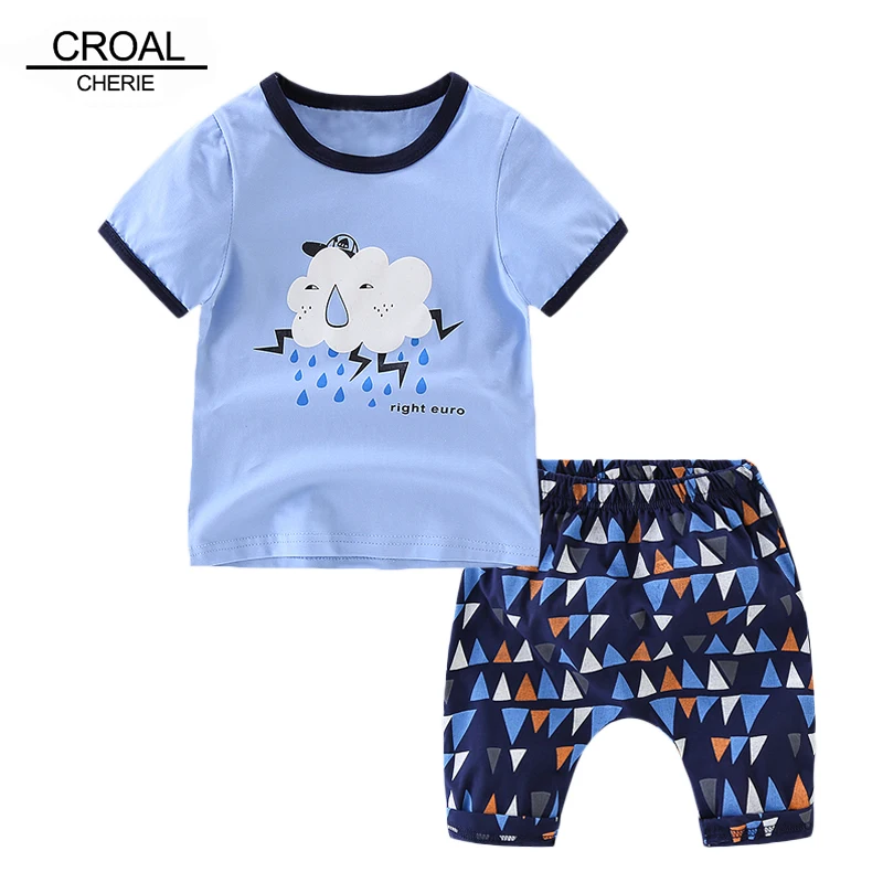 80 120cm 2pcs Children T shirt And Shorts Kids Boy Clothes Sets Clouds