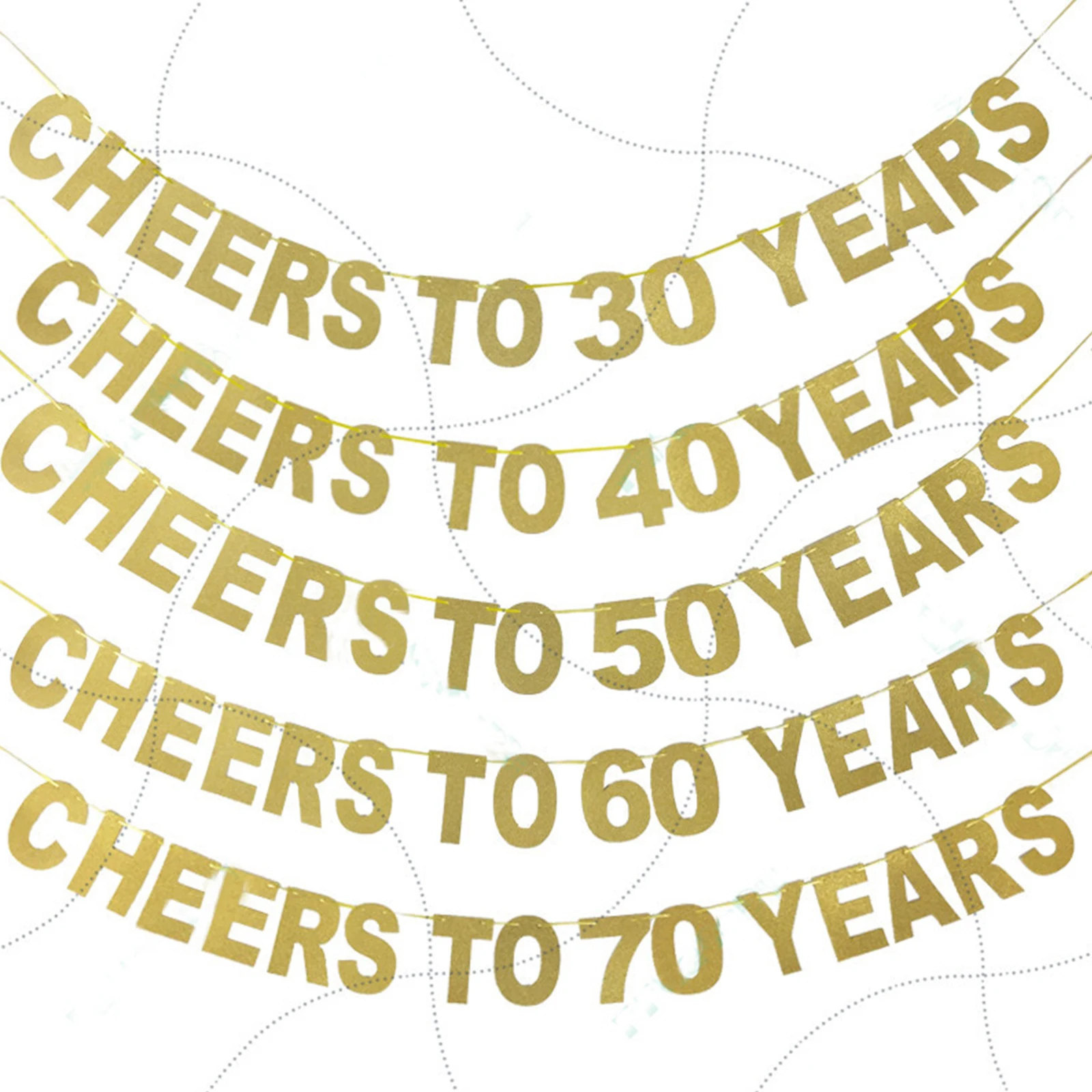 

1set Gold Glitter Banner Cheers to 30 40 50 60 70 years Letter Birthday Party Banner Garland Wedding Celebration Decoration