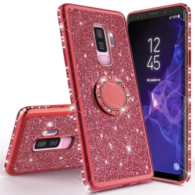 Сияющий блеск Магнитный чехол для samsung Galaxy S10 S10e S8 S9 плюс A5 A7 A6 A8 Note 8 9 Bling 360 кольцо задняя крышка - Цвет: Red