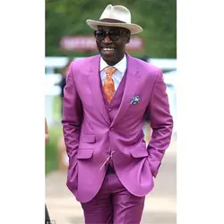 Новые стильные фиолетовые повседневные мужские костюмы под заказ из 3 предметов, Формальные вечерние костюмы-смокинги, мужской блейзер
