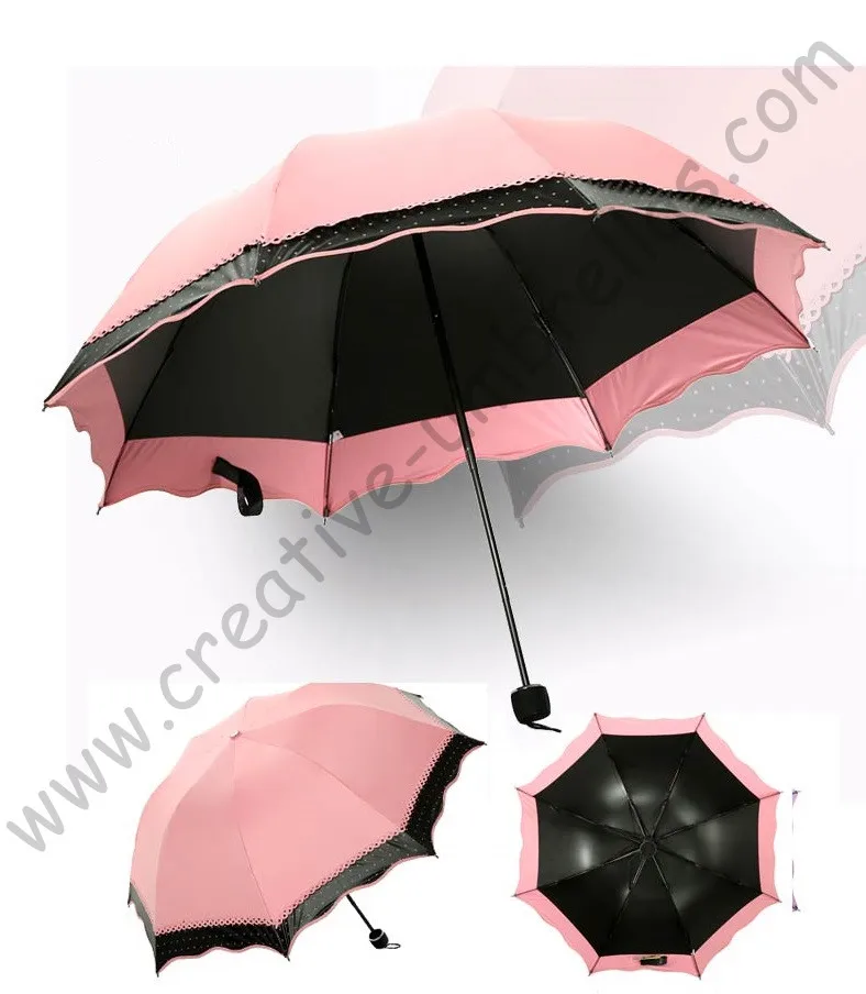 6pc/lot colour option summer  folding mini sunny  umbrella  5 times black  coating Anti-UV Meat Pink  two layers lace parasol