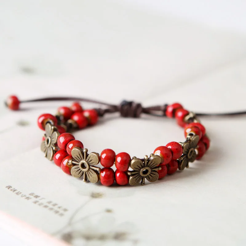 Boho Red Bracelet Women Beaded Stone Bracelet High Quality Handmade