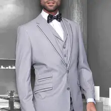 Горячая Распродажа Индивидуальные светло-серые Свадебные Смокинги на заказ куртка+ брюки+ галстук+ жилет мужской смокинг, костюм жениха лучшие мужские костюмы