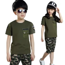 Adolescente Menino meninas 2pc exército verde casuais ternos Do Esporte estilo escola de Verão roupa Dos Miúdos 4 para 12 15 anos conjunto de Roupas infantis
