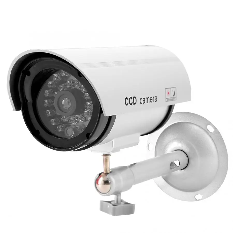 

Dummy Fake Camera Bracket Bullet Shape LED Simulation Security Monitor Camera Silver