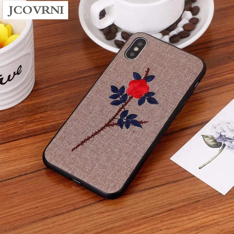 

JCOVRNI Luxury Fashion Embroidery for iPhone7 7plus plum pattern for iPhone 8 8plus phone back cover