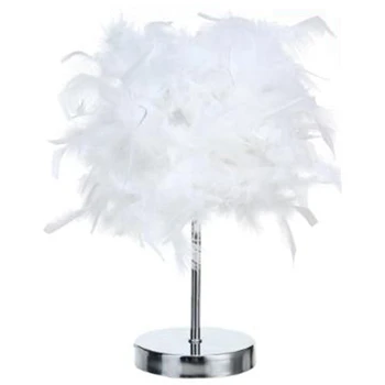 

Feather Shade Metal Table Lamp Bedside Desk Vintage Night Light Christmas Decor Soft Vintage Bedroom Study Room US Plug