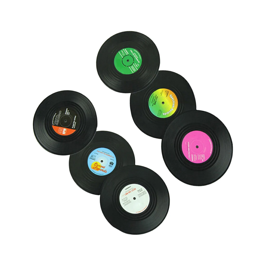 6pcs Record Disk Coasters Protective Creative Vinyl Premium