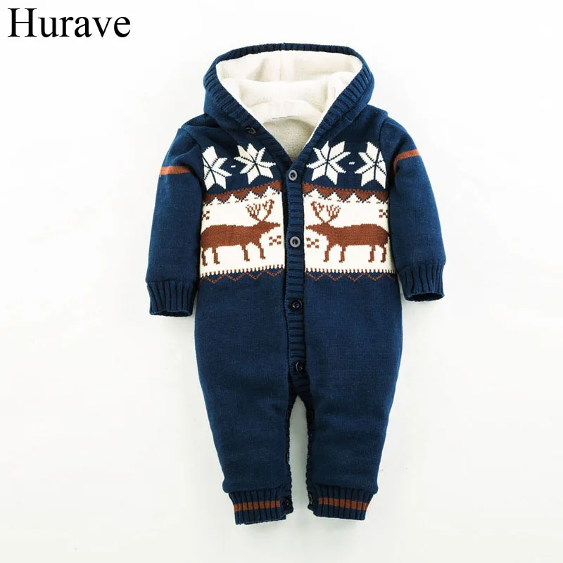 Hurave Infant Clothing boy and girl clothes Winter Baby Romper Cotton Plus Velvet Christmas Moose Knitted sweater kids clothes Hurave Infant Clothing boy and girl clothes Winter Baby Romper Cotton Plus Velvet Christmas Moose Knitted sweater kids clothes