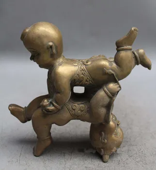 

Old Chinese Brass Lucky Boy And Girl Children Figure Statue