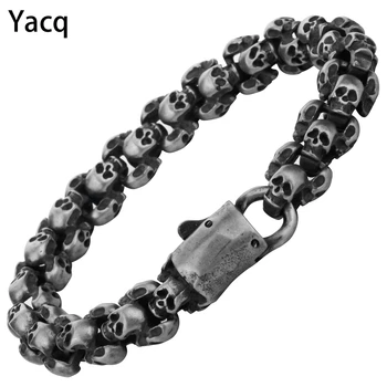 

Mens Skull Chain Link Bracelet Stainless Steel Biker Heavy Jewelry Fathers Day Gifts for Dad Boyfriend dropshipping 9" D105