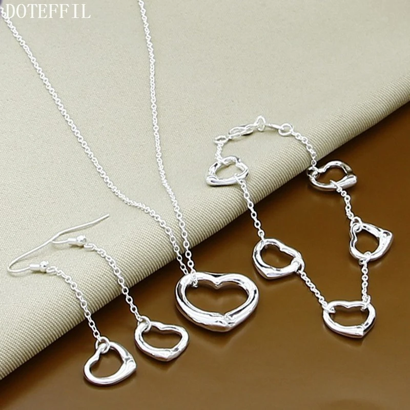 DOTEFFIL 925 Sterling Silver Heart Pendant Necklace Bracelet Earring Set For Woman Wedding Party Fashion Charm Jewelry | Украшения и