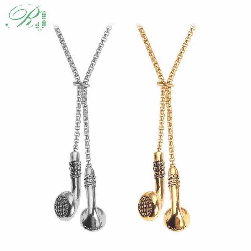 

RJ Hot Hip Hop Music Jewelry Gold Silver DJ Earphones Earplugs Necklaces Headset Pendant Barber Pole Tools Collier For Men Gifts