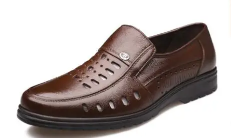 Новинка года; Высококачественная обувь из натуральной кожи; мужская обувь на плоской подошве; модная мужская официальная обувь; мужские мягкие удобные кожаные сандалии с вырезами - Цвет: A4
