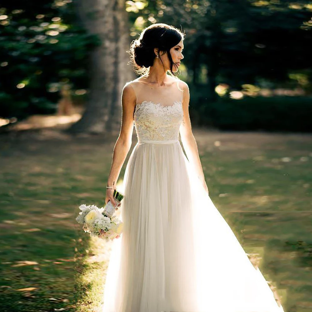 Lace top Wedding Dress A line Tank Bride Dress with Lace Appliques ...