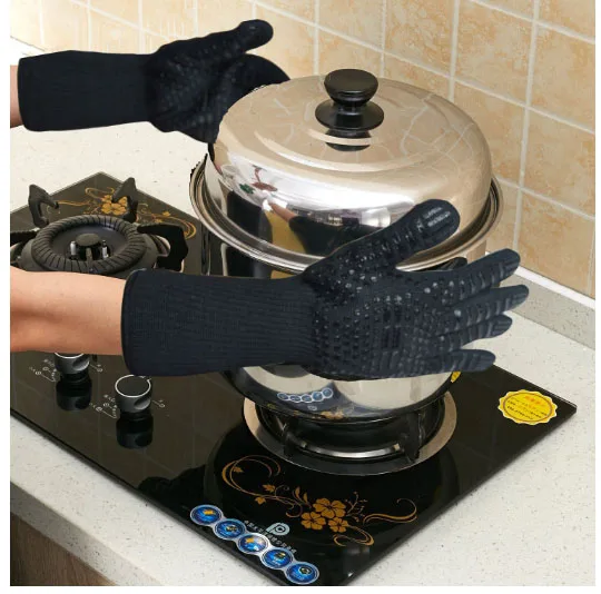 

Silicone Gloves Oven gril parts high Temperature 500 degree multifunctional fireproof anti-skid kitchen baked grilled Kevlar
